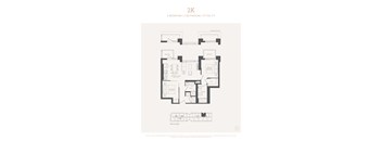 A floor plan for a 2 bedroom, 2 bathroom apartment sized at 777 square feet.